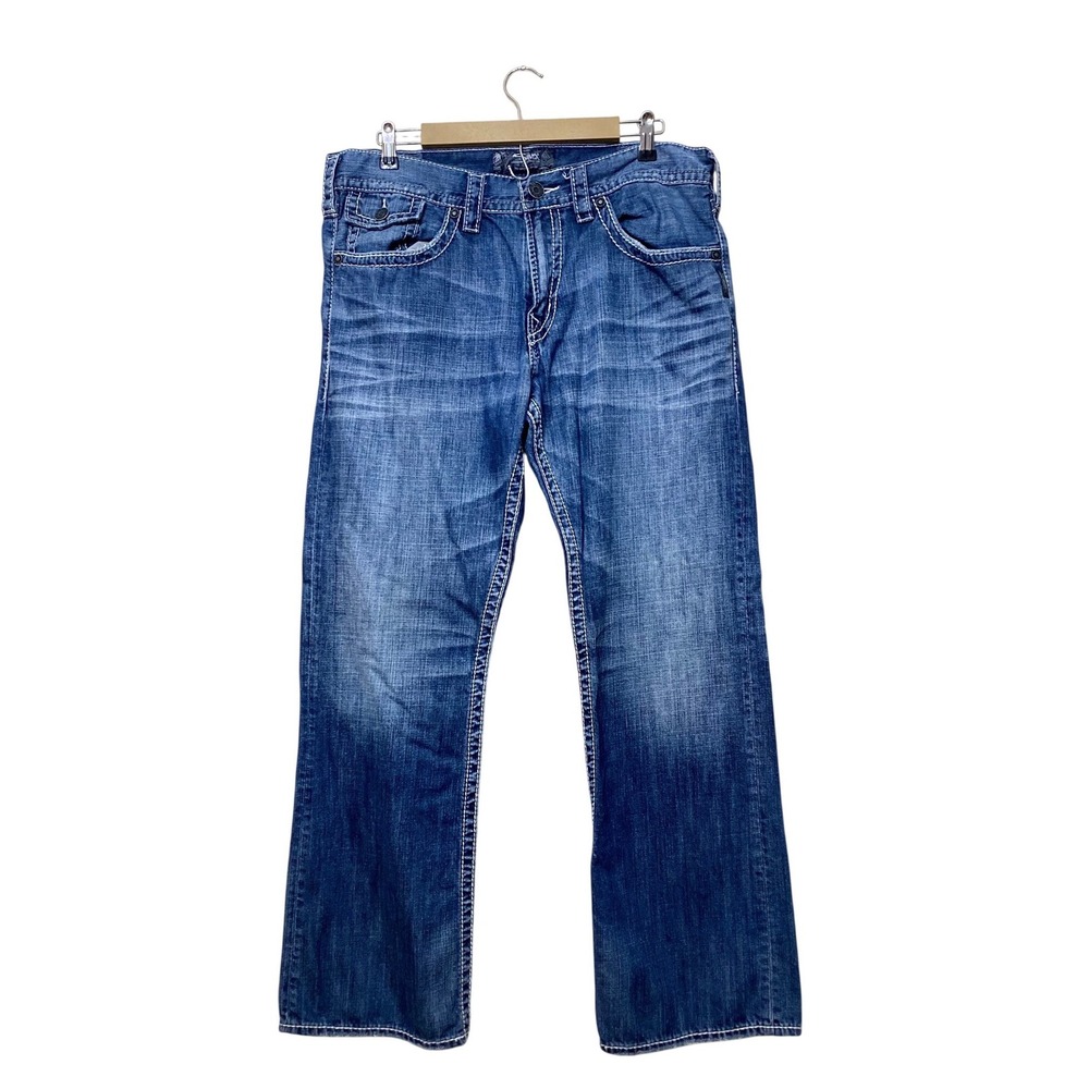 Silver Jeans Co Zac Flap Relaxed Straight Leg Jeans Mens 36x32 Blue Medium Wash